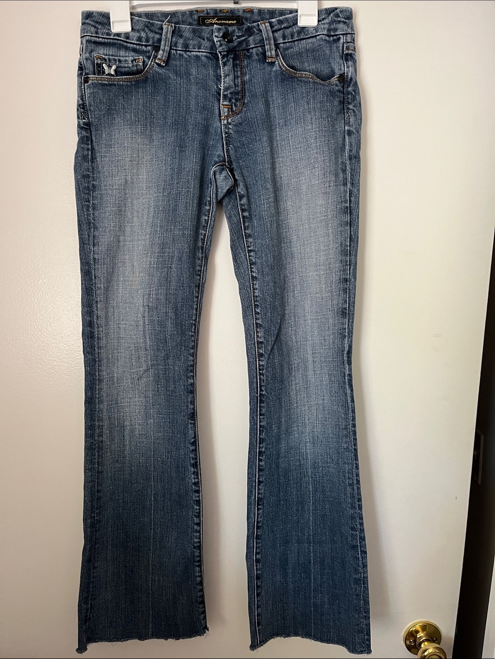 Anoname Low Rise Boot Cut Raw Hem Denim Jeans Women's 29
